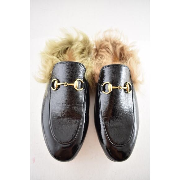 Gucci Princetown Black Patent Leather Fur Loafer Slide Slip Mule Slipper Flat 36 - Picture 7 of 14